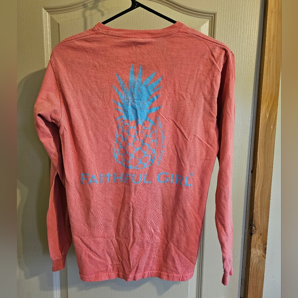 Simply Southern Faithful Girl Size Small Long Sleeve T Shirt With Pineapple